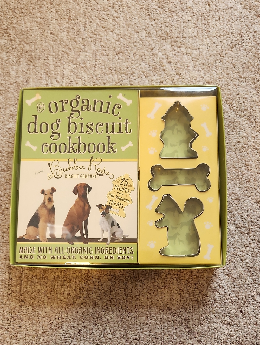 Bubba Rose Organic Dog Biscuit Cookbook with Green Cookie Cutters